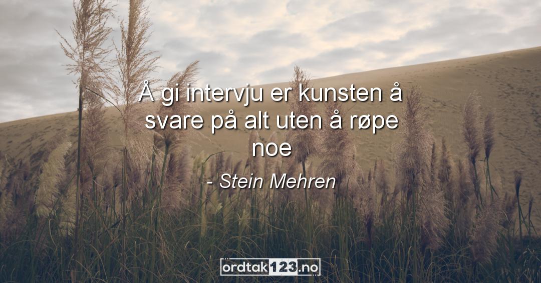 Ordtak Stein Mehren - Å gi intervju er kunsten å svare på alt uten å røpe noe.