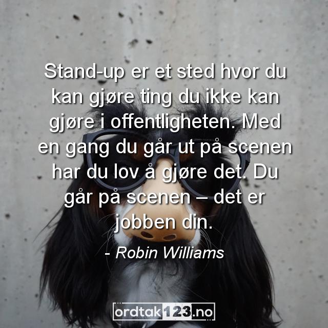 Ordtak Robin Williams - Stand-up er et sted hvor du kan gjøre ting du ikke kan gjøre i offentligheten. Med en gang du går ut på scenen har du lov å gjøre det. Du går på scenen – det er jobben din.